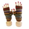 Handgemachte Halb-Handschuhe aus Alpaka, braun gestreift, Peru