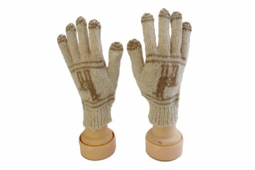 Handgemachte Finger-Handschuhe aus Alpaka, Lama, braun
